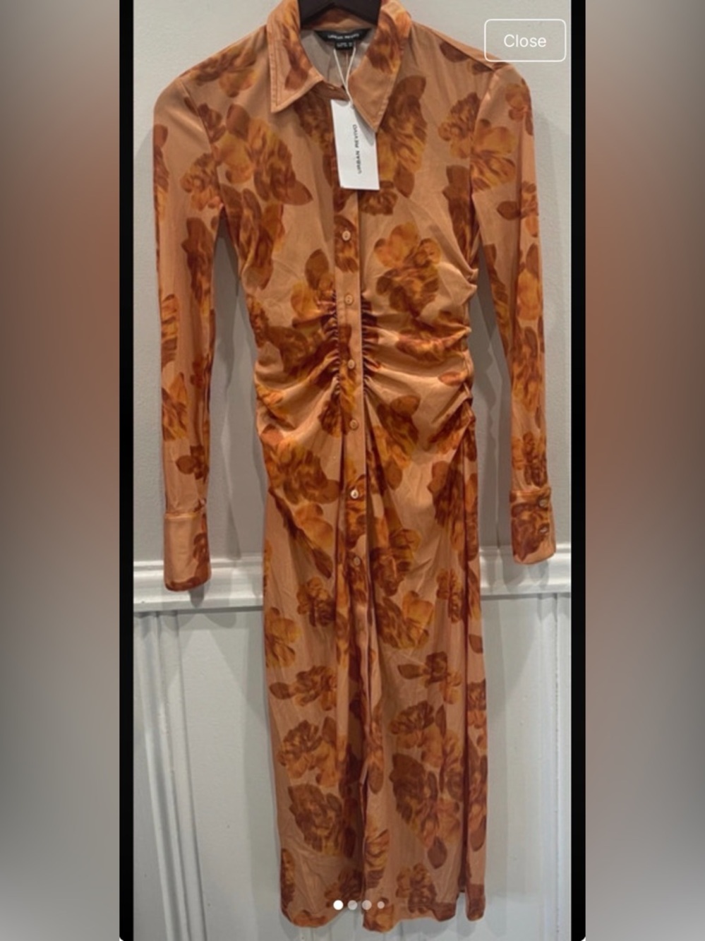 Floral Ruched Button-Front Midi Dress in Rust Floral